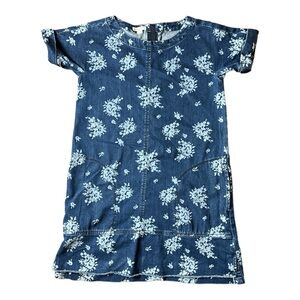 Crewcuts Girls Size 10 Dress Denim Floral Blue Short Sleeve Pockets Style J6676